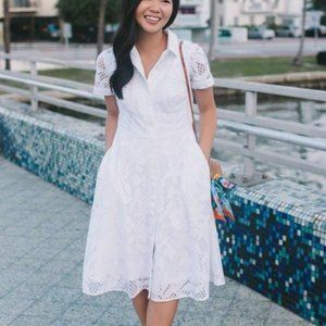 NEW Ann Taylor Cotton Embroidered White A Line Dress